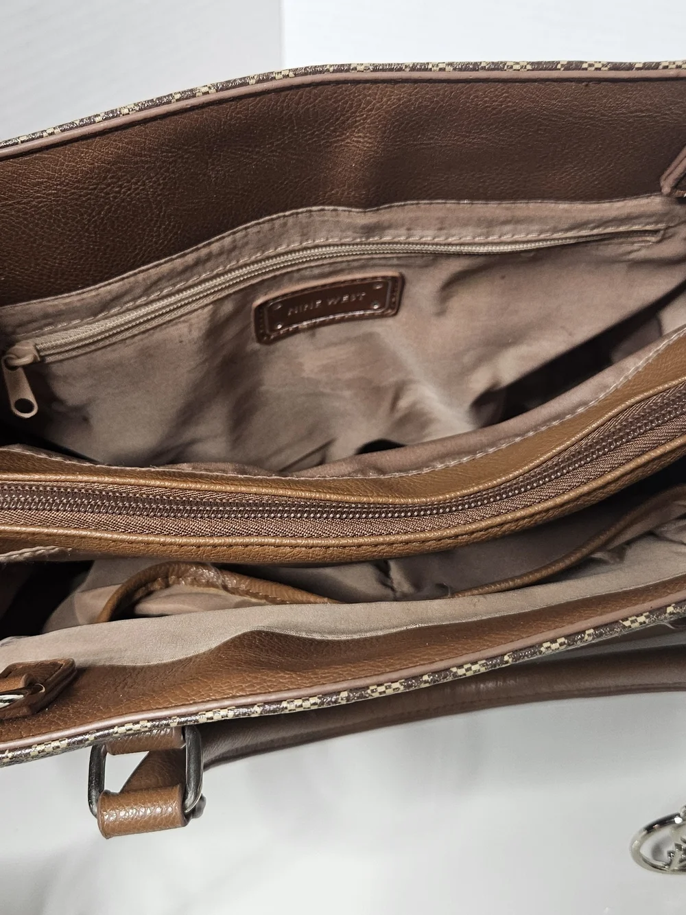 Nine West Brown Patterned Satchel Handbag